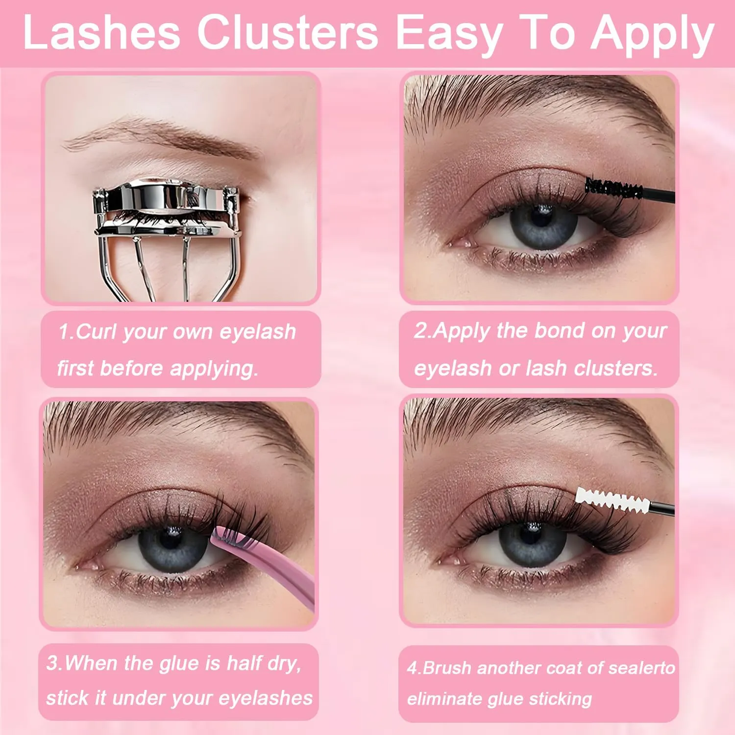 Lash Clusters Kit, 640 Pcs Eyelashes Clusters Extensions Kit 9-16mm Individual Lashes D Curl Flufffy Wispy False Eyelashes Thin Band, with Bond Seal Remover Tweezers Brush DIY (40D 50D Kit 9-16mm)