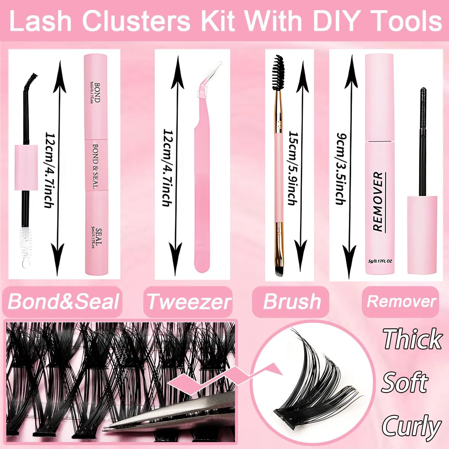 Lash Clusters Kit, 640 Pcs Eyelashes Clusters Extensions Kit 9-16mm Individual Lashes D Curl Flufffy Wispy False Eyelashes Thin Band, with Bond Seal Remover Tweezers Brush DIY (40D 50D Kit 9-16mm)