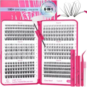 Lash Clusters Kit - Lash Clusters Clear Band Eyelash Clusters Natural Look Lash Extension Kit with Bond and Seal Invisible Band Lashes 0.07D WideSpan Cluster Eyelash Extension DIY at Home