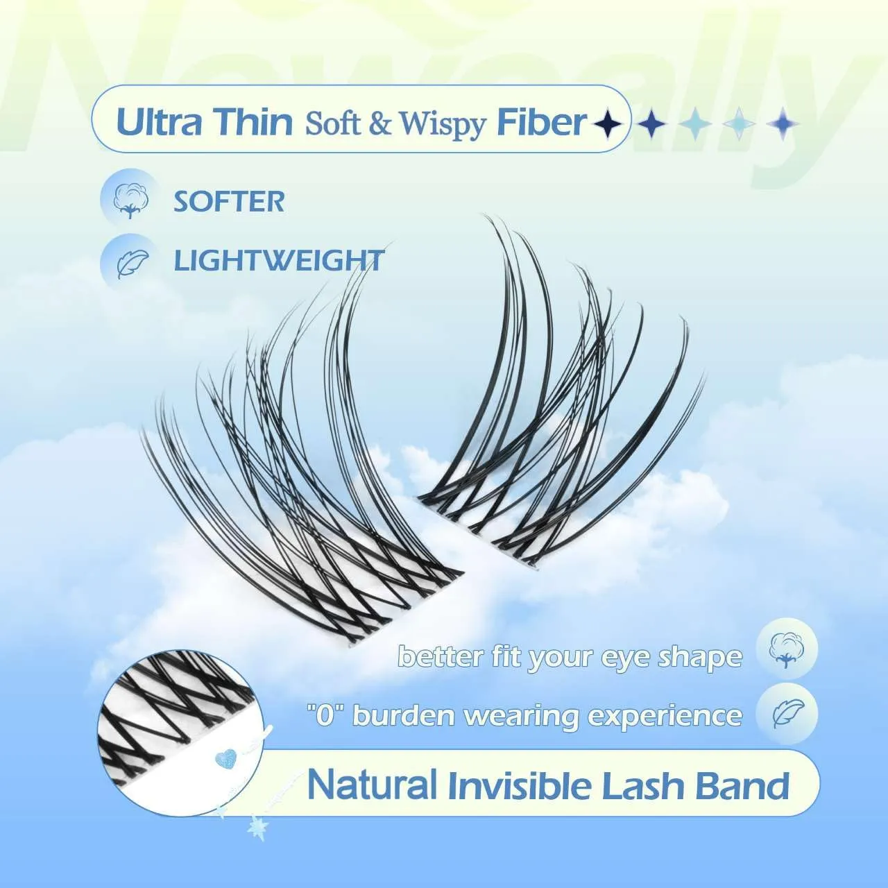 Lash Clusters Kit Natural Wispy DIY Eyelash Extension Kit 8-16MM Eyelash Clusters Kit D-curly Lash Extension Kit Thin Invisible Lash Band Individual Lashes Kit by Newcally