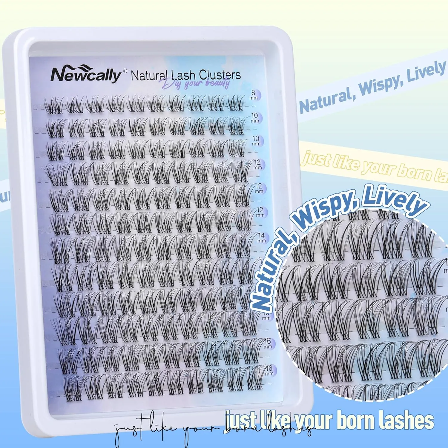Lash Clusters Kit Natural Wispy DIY Eyelash Extension Kit 8-16MM Eyelash Clusters Kit D-curly Lash Extension Kit Thin Invisible Lash Band Individual Lashes Kit by Newcally