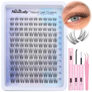 Lash Clusters Kit Natural Wispy DIY Eyelash Extension Kit 8-16MM Eyelash Clusters Kit D-curly Lash Extension Kit Thin Invisible Lash Band Individual Lashes Kit by Newcally