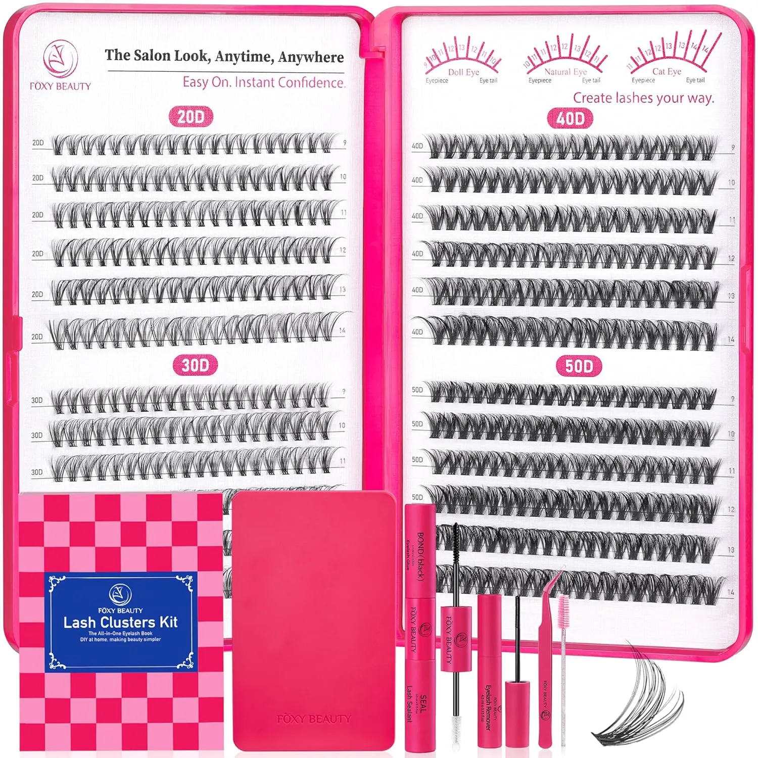Lash Clusters - Lash Clusters Kit Lash Extension Kit with Lash Bond and Seal Cluster Eyelash Extensions Eyelash Clusters 20D30D40D50D-0.07D Lashes Clusters Eyelash Extension Kit DIY at Home Eyelashes