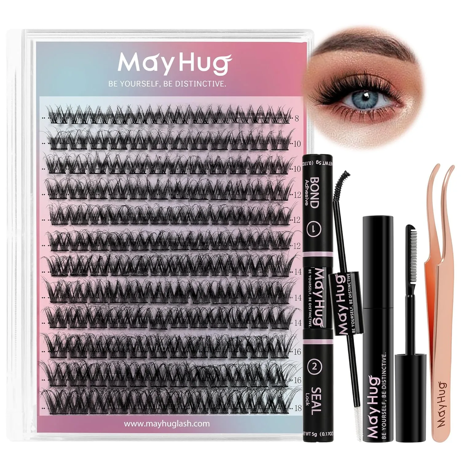 Lash Extension Kit 144pcs, 3D Lashes Clusters with 10ml Bond and Seal, 5ml Lash Remover, Lash Tweezers, Easy DIY Cluster Eyelash Extensions Kit at Home (Dreamy Kit)