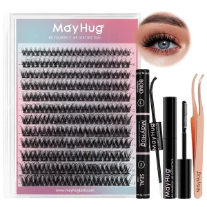 Lash Extension Kit 144pcs, 3D Lashes Clusters with 10ml Bond and Seal, 5ml Lash Remover, Lash Tweezers, Easy DIY Cluster Eyelash Extensions Kit at Home (Dreamy Kit)