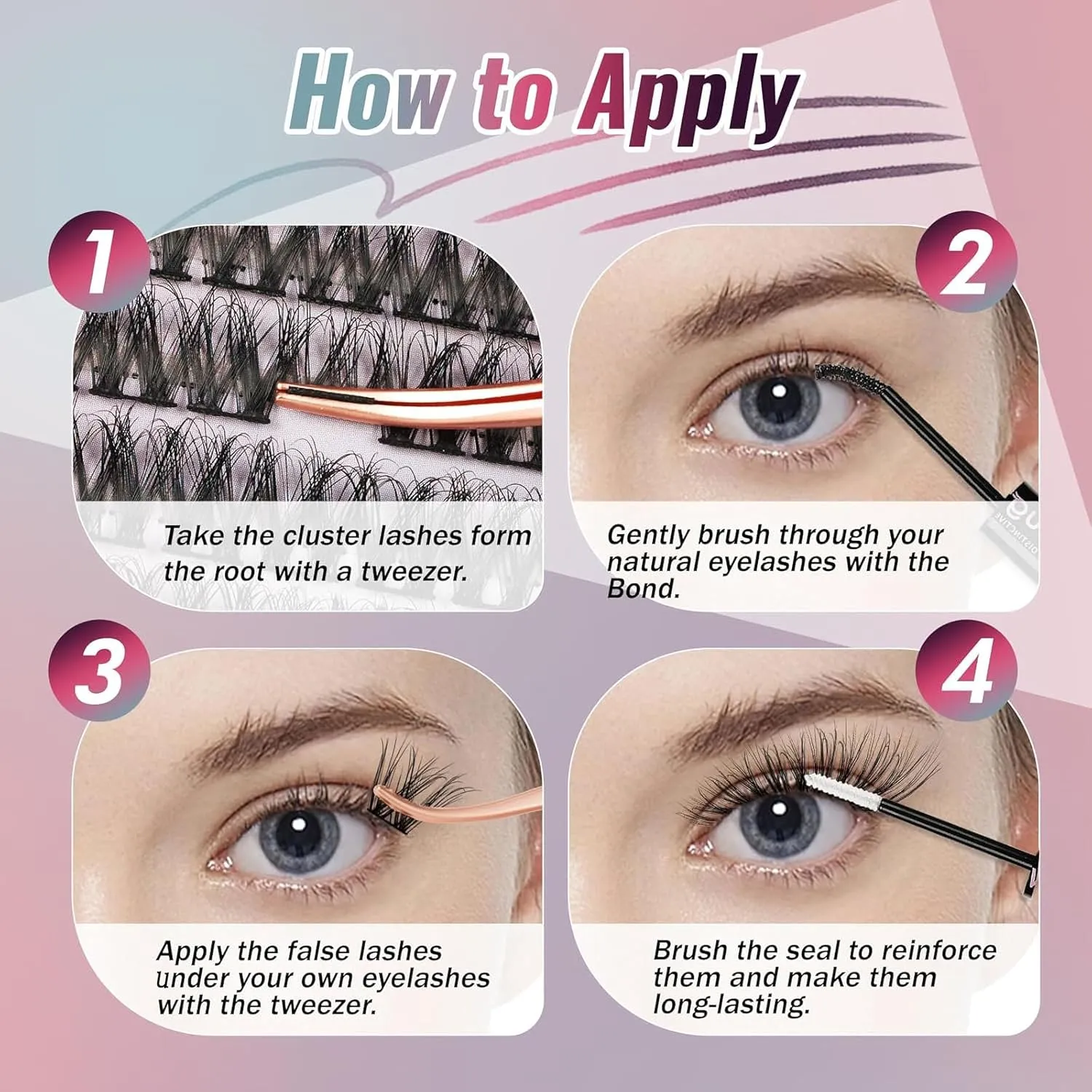 Lash Extension Kit 144pcs, 3D Lashes Clusters with 10ml Bond and Seal, 5ml Lash Remover, Lash Tweezers, Easy DIY Cluster Eyelash Extensions Kit at Home (Dreamy Kit)