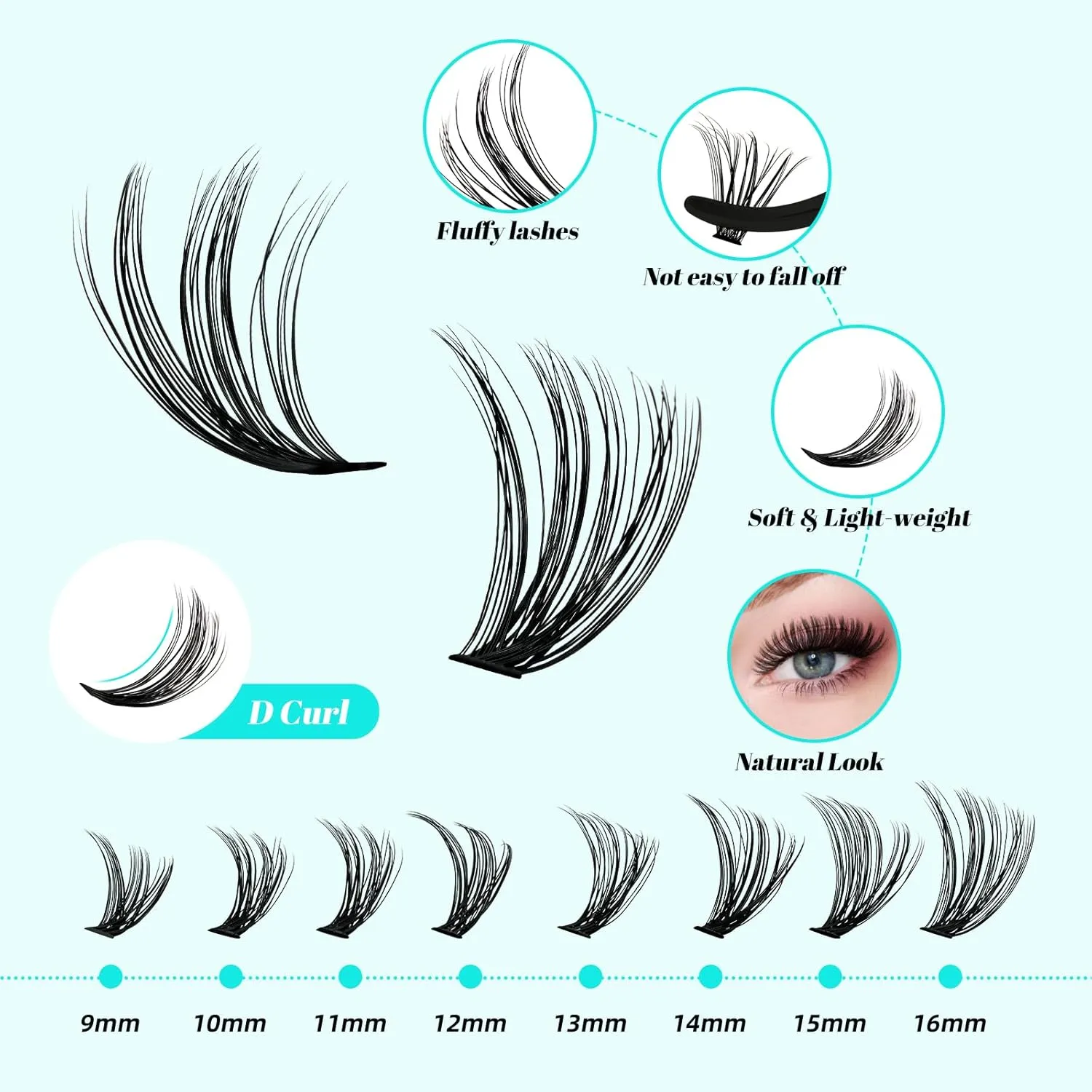 Lash Extension Kit 320Pcs,DIY Individual Lashes Clusters Kit,Lash Bond And Seal,Lash Remover For Eyelashes Extensions,Lash Applicator Tool For False Eyelash Cluster Kit At Home(40D50D,D-Mix9-16mmKit)