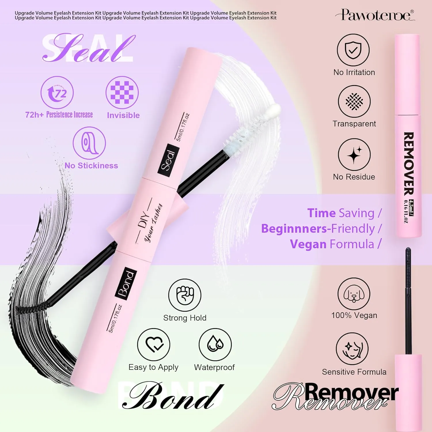 Lash Extension Kit DIY Full Thick Lash Clusters Eyelash Extension Kit 280pcs Individual Lashes Kit with Lash Bond and Seal, Lash Remover, Lash Tweezers for Self Use (Mink 60D&80D, 10-18mm, All Kit)
