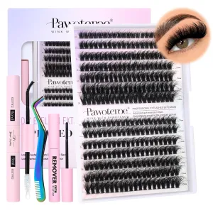 Lash Extension Kit DIY Full Thick Lash Clusters Eyelash Extension Kit 280pcs Individual Lashes Kit with Lash Bond and Seal, Lash Remover, Lash Tweezers for Self Use (Mink 60D&80D, 10-18mm, All Kit)
