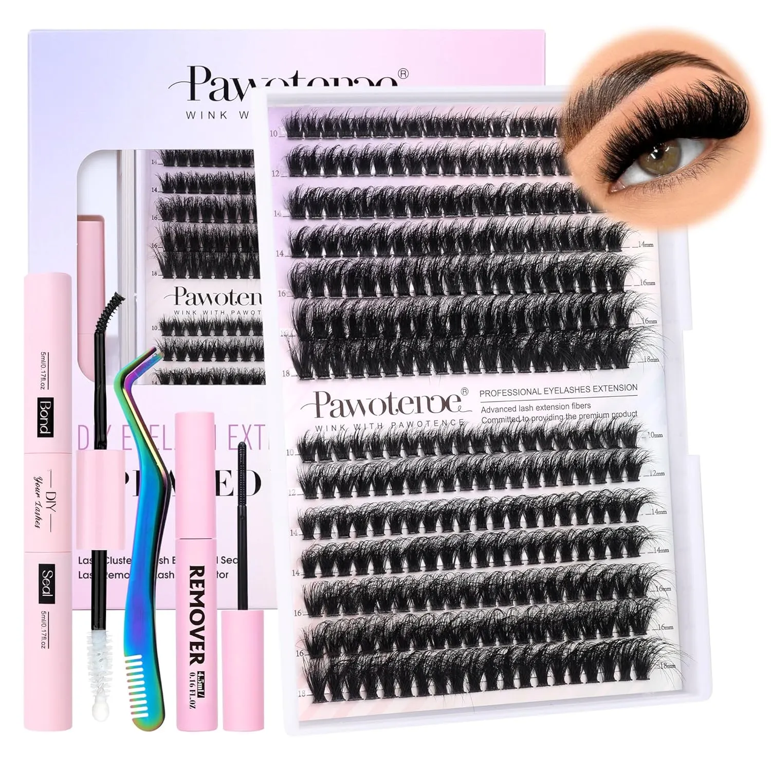 Lash Extension Kit DIY Full Thick Lash Clusters Eyelash Extension Kit 280pcs Individual Lashes Kit with Lash Bond and Seal, Lash Remover, Lash Tweezers for Self Use (Mink 60D&80D, 10-18mm, All Kit)