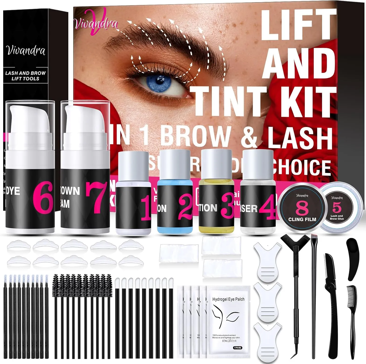 Lash Lift Kit - Brow Lamination Kit, Black & Dark Brown, Professional Eyelash & Eyebrow 6 IN 1 Super Kit, Fuller & Thicker Brows Suitable for Salon & Home Use
