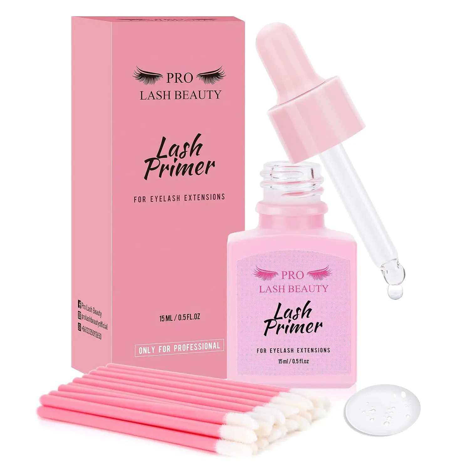 Lash Primer for Eyelash Extensions, 15ML Eyelash Primer, Lash Extension Primer Pre-Treatment Protein Clean Natural Lashes Increase Glue Bonding Retention Special Dropper (Clear, 15ml)