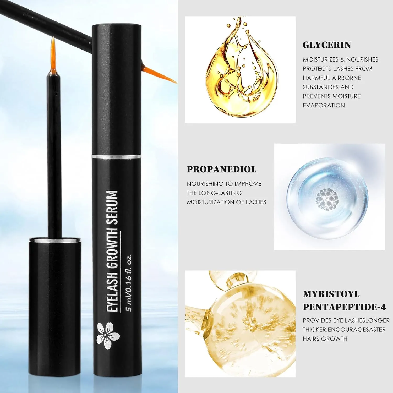 Lash Serum - 5ml Eyelash Growth Serum, Advanced Lash Enhancing Treatment for Eyelash Growth Thickness, Stronger, Healthier Lashes & Brows, Vegan & Cruelty-Free