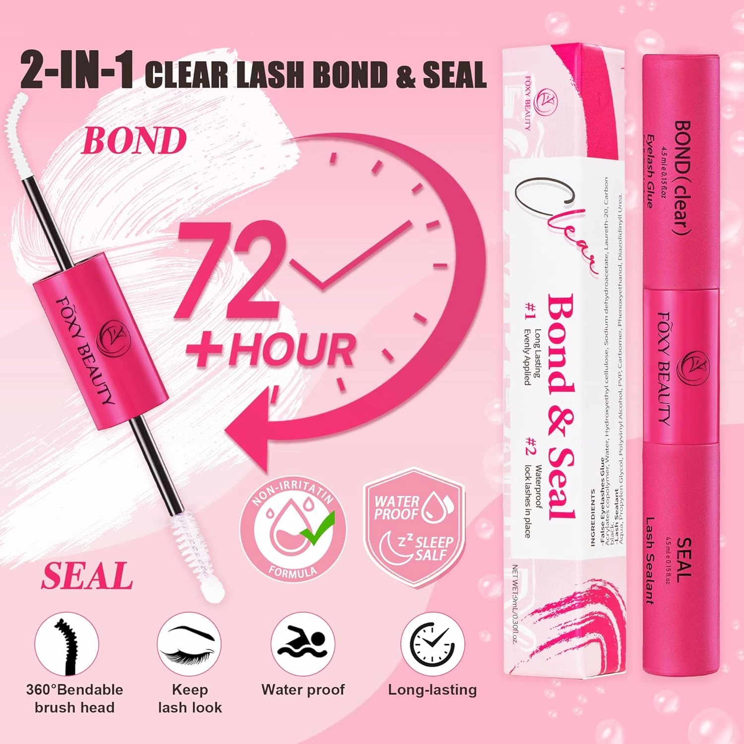 Lash Bond & Seal, Lash Bond for lash Clusters, Eyelash Cluster Glue Long-Lasting, Non-Irritating, Waterproof, 2-in-1 Bond and Seal Lash Glue for Eyelash Clusters (White Bond)