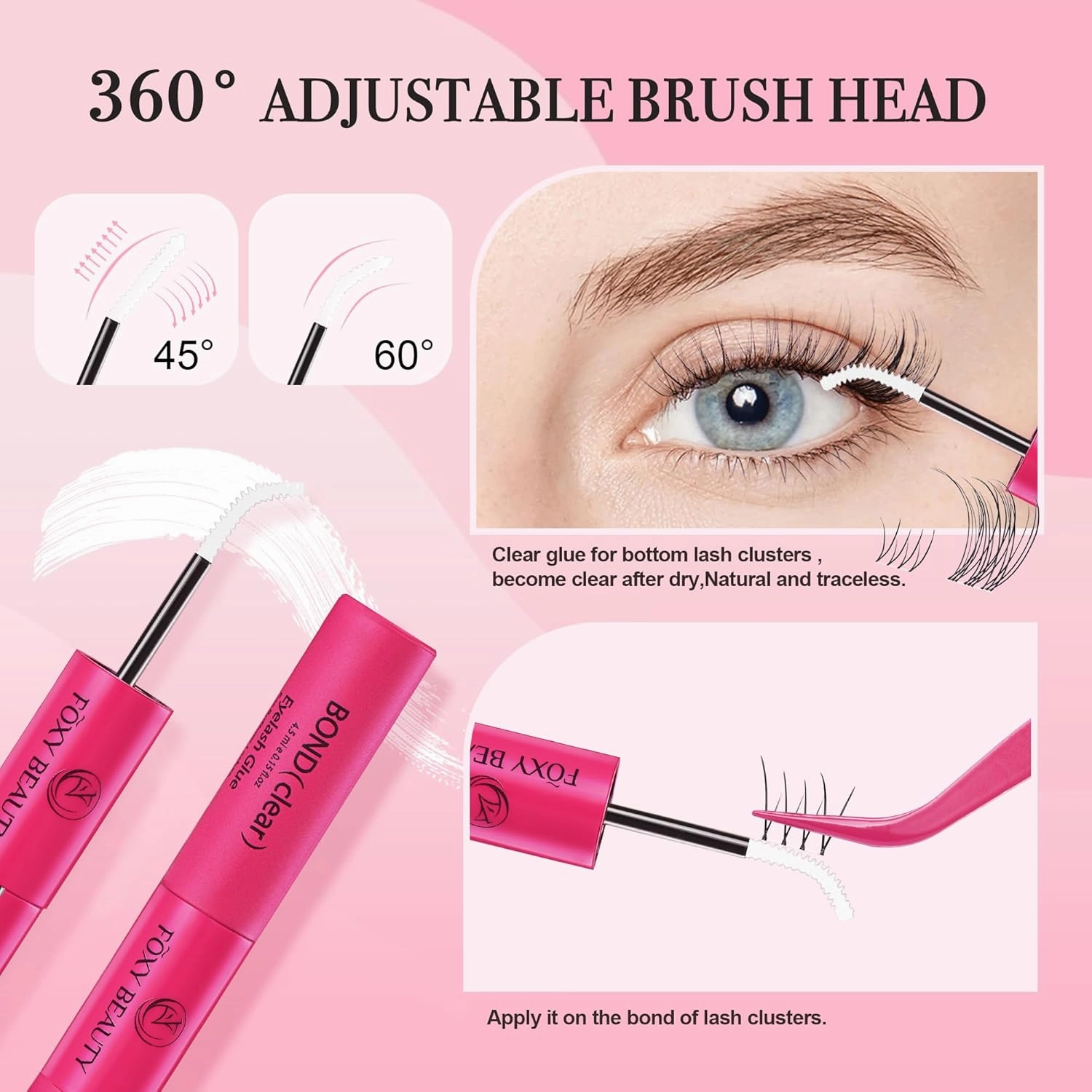 Lash Bond & Seal, Lash Bond for lash Clusters, Eyelash Cluster Glue Long-Lasting, Non-Irritating, Waterproof, 2-in-1 Bond and Seal Lash Glue for Eyelash Clusters (White Bond)