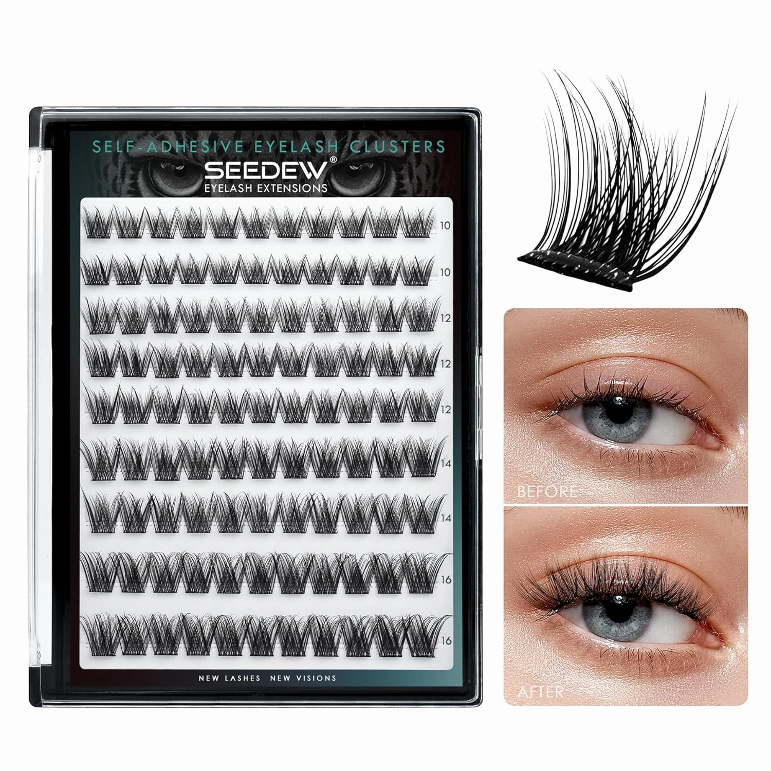 Lash Clusters, 3D Multilayer, 99 Pieces DIY Eyelash Extensions, Individual Cluster Lashes, Super Thin Band, No Glue Needed Soft Natural Self Adhesive Lashes at Home(Volume2-C-MIX10-16mm-Black)