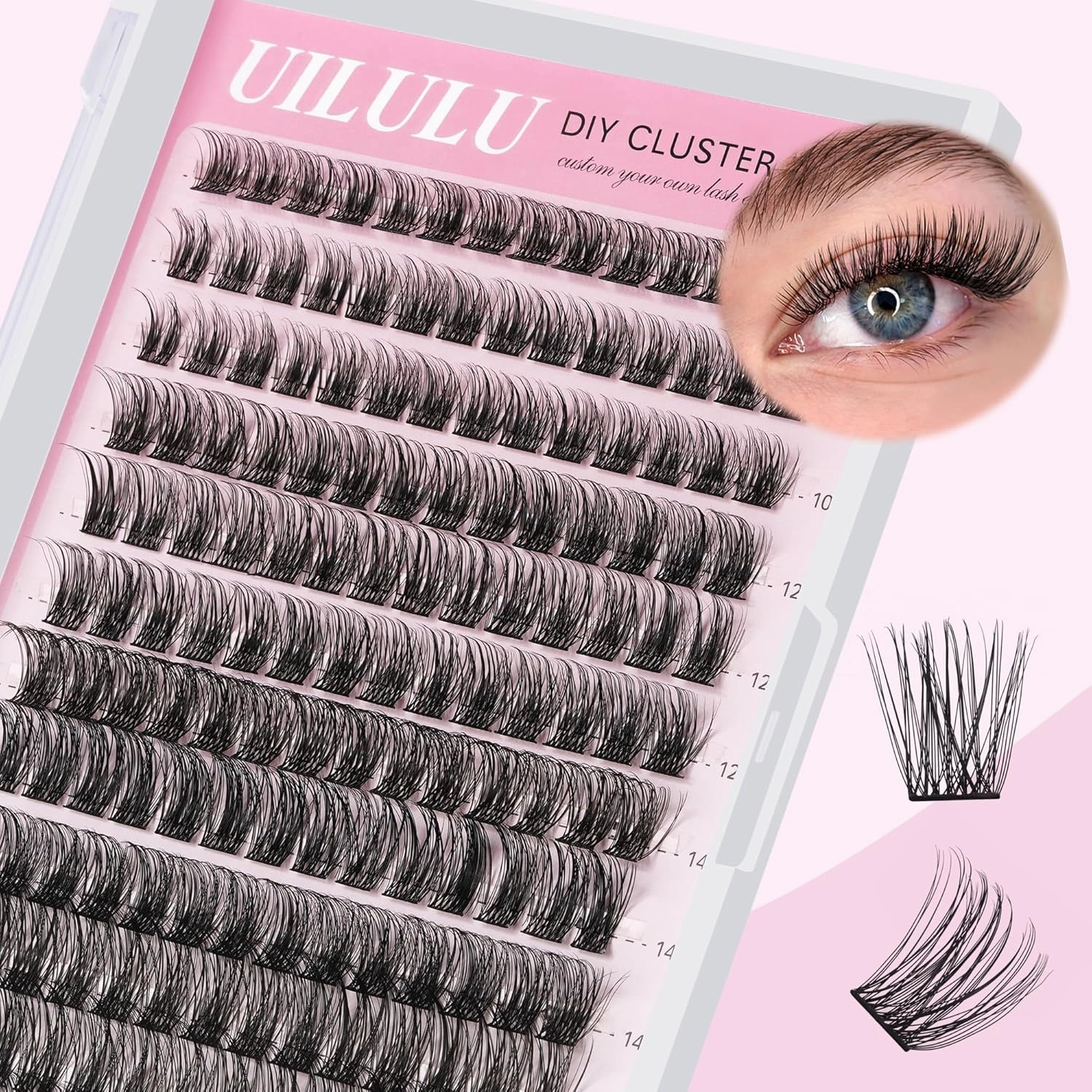 Lash Clusters D Curl Fluffy Clusters Lashes 0.07D 10-16 MIX 144 Eyelashes Individual Lashes Clusters DIY Lash Extensions at Home False Lashes Wide Band Natural Eye Lash Clusters(U11, 10-16mix)
