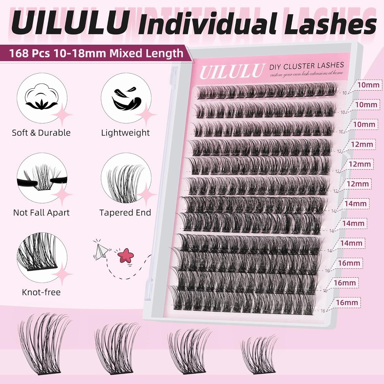 Lash Clusters D Curl Fluffy Clusters Lashes 0.07D 10-16 MIX 144 Eyelashes Individual Lashes Clusters DIY Lash Extensions at Home False Lashes Wide Band Natural Eye Lash Clusters(U11, 10-16mix)
