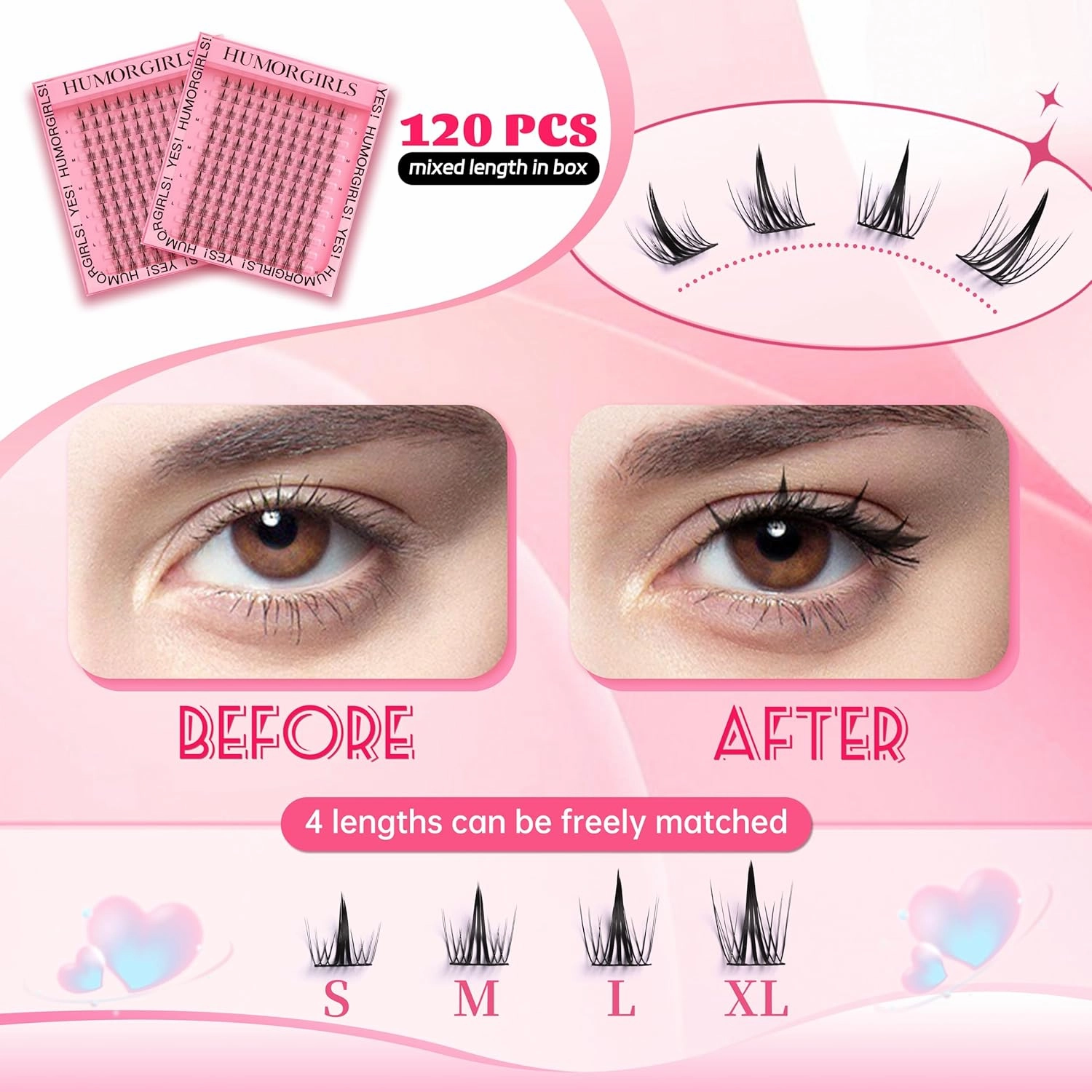 Lash Clusters HUMORGIRLS P45G 144 Pcs Cluster Lashes DIY Cluster Eyelash Extensions Individual Lashes Cluster Volume Look Super Dense Lengthening & Soft (P45G)
