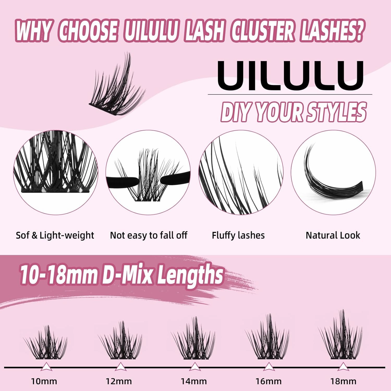 Lash Clusters Kit 10-18mm DIY Eyelash Extensions Kits 144 D Curl - 0.07D Individual Wispy Eyelashes Natural False Lashes Bond and Seal Remover Tweezers for Eye Lash Set at Home