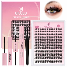 Lash Clusters Kit 10-18mm DIY Eyelash Extensions Kits 144 D Curl - 0.07D Individual Wispy Eyelashes Natural False Lashes Bond and Seal Remover Tweezers for Eye Lash Set at Home