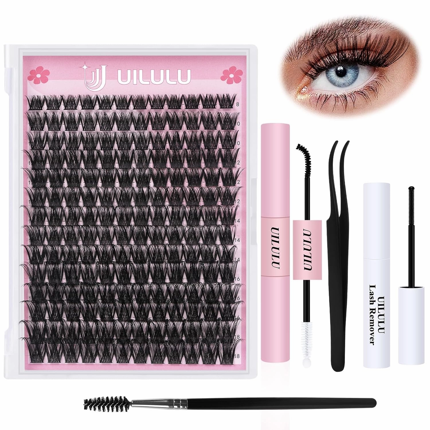 Lash Clusters Kit 8-18mm DIY Eyelash Extensions Kits 168 D Curl - 0.07D Individual Wispy Eyelashes Natural False Lashes Bond and Seal Remover Tweezers for Eye Lash Set at Home