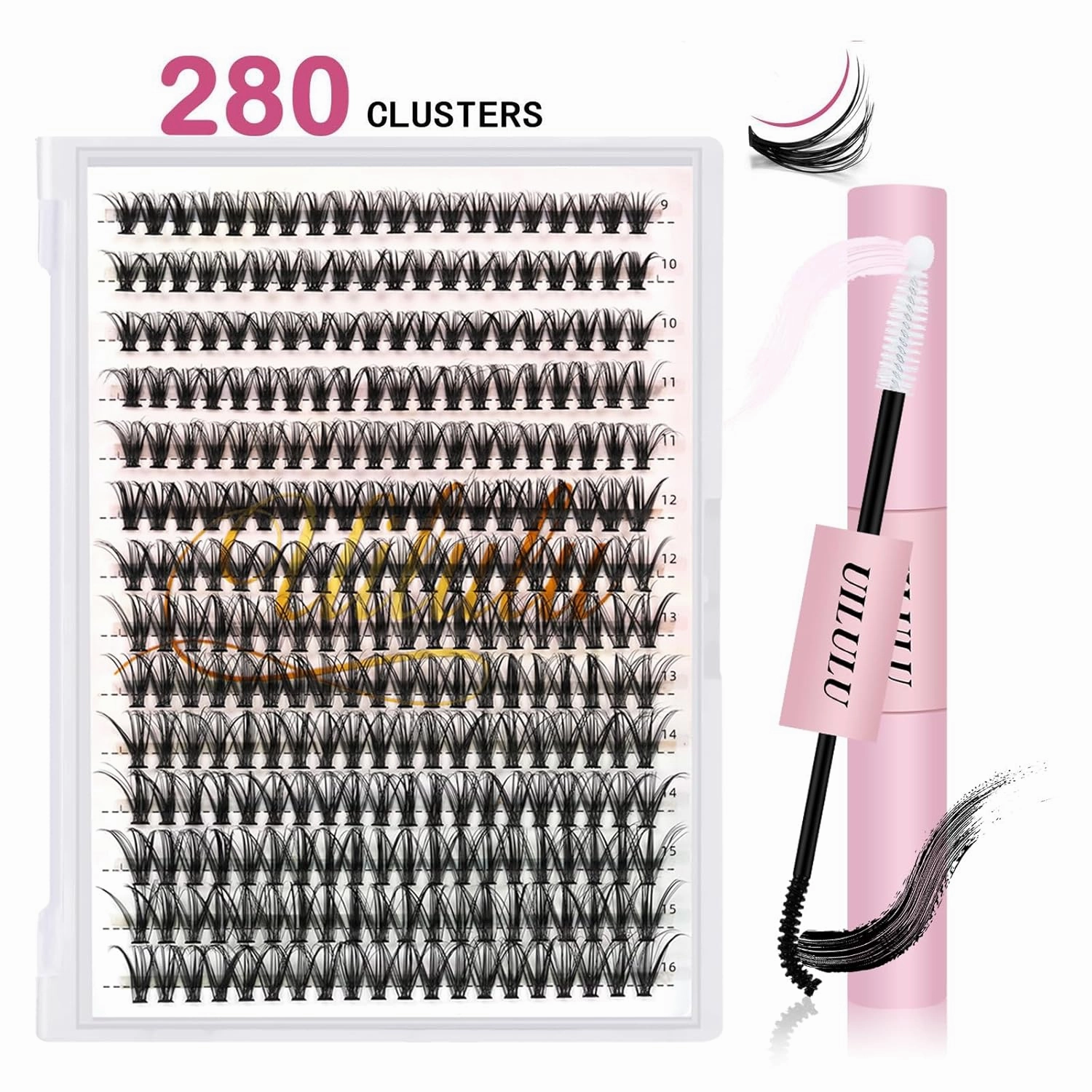 Lash Clusters Kit 9-16mm DIY Eyelash Extensions Kits 280 30D D Curl - 0.07D Individual Wispy Eyelashes Natural False Lashes Bond and Seal Remover Tweezers for Eye Lash Set at Home