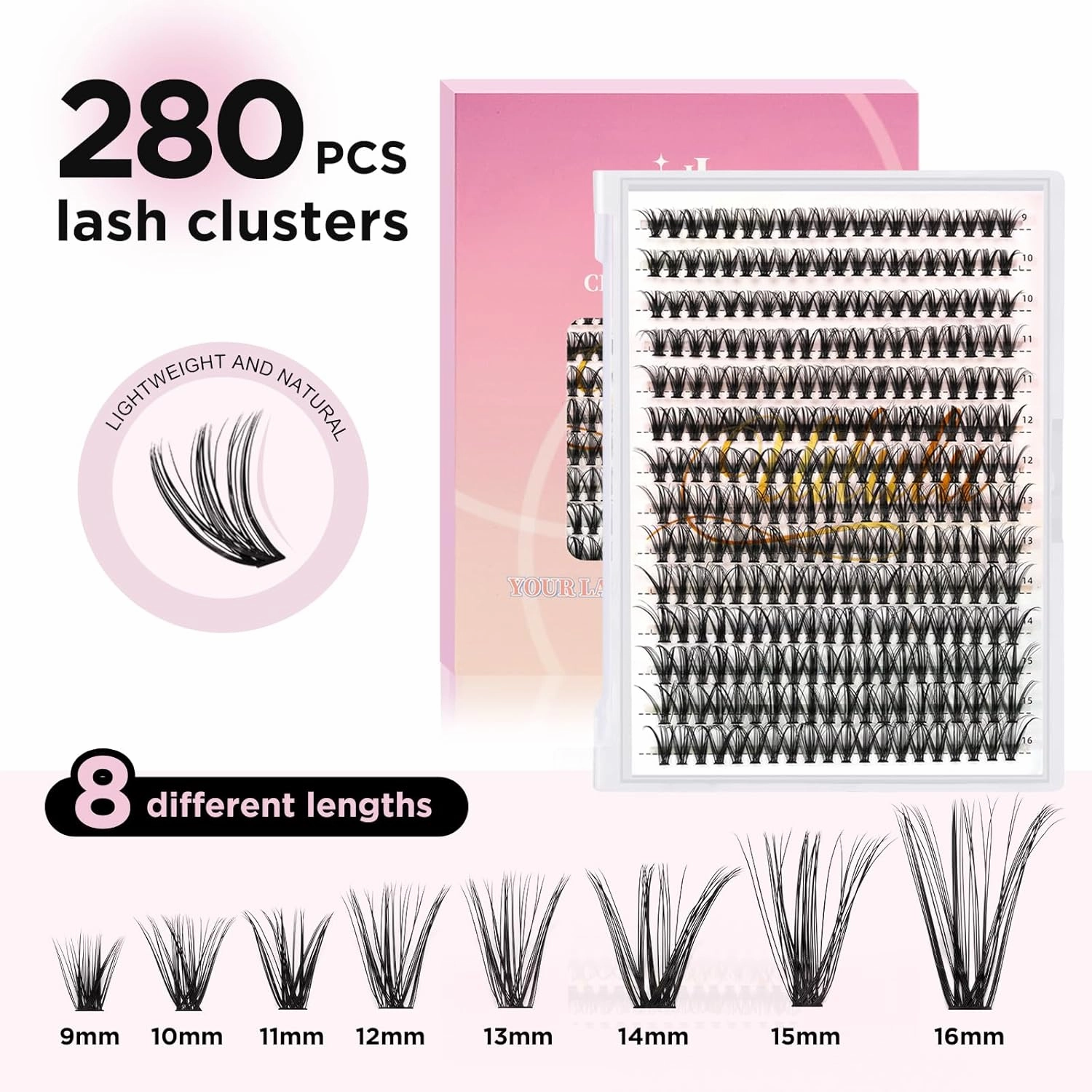 Lash Clusters Kit 9-16mm DIY Eyelash Extensions Kits 280 30D D Curl - 0.07D Individual Wispy Eyelashes Natural False Lashes Bond and Seal Remover Tweezers for Eye Lash Set at Home