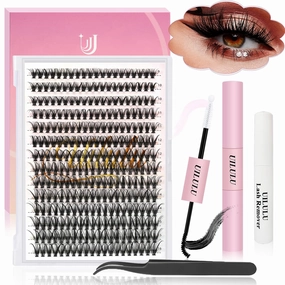 Lash Clusters Kit 9-16mm DIY Eyelash Extensions Kits 280 30D D Curl - 0.07D Individual Wispy Eyelashes Natural False Lashes Bond and Seal Remover Tweezers for Eye Lash Set at Home