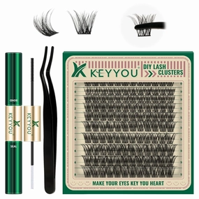 Lash Extension Kit 120pcs Lash Clusters Lash Bond and Seal Eyelash Extension Kit KEYYOU D Curl 8-18MIX Soft Natural Lashes with Lash Applicator for DIY at Home(Kit-DV02-8-18MIX)