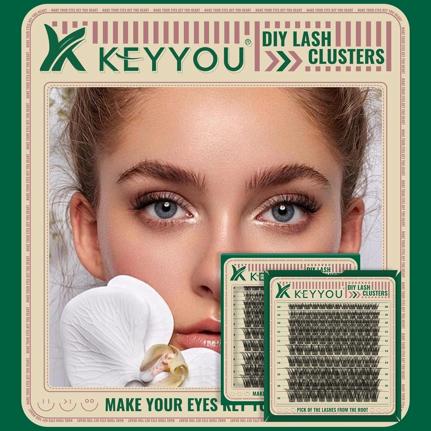 Lash Extension Kit 120pcs Lash Clusters Lash Bond and Seal Eyelash Extension Kit KEYYOU D Curl 8-18MIX Soft Natural Lashes with Lash Applicator for DIY at Home(Kit-DV02-8-18MIX)