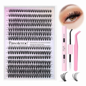 Lash Extension Kit DIY 280Pcs Lash Clusters Eyelash Extension Kit, 9-16Mm 30D 40D Individual Lashes Kit with Lash Bond and Seal, Lash Tweezers for Self Use (30D&40D, 0.07D, 9-16Mm, Kit)