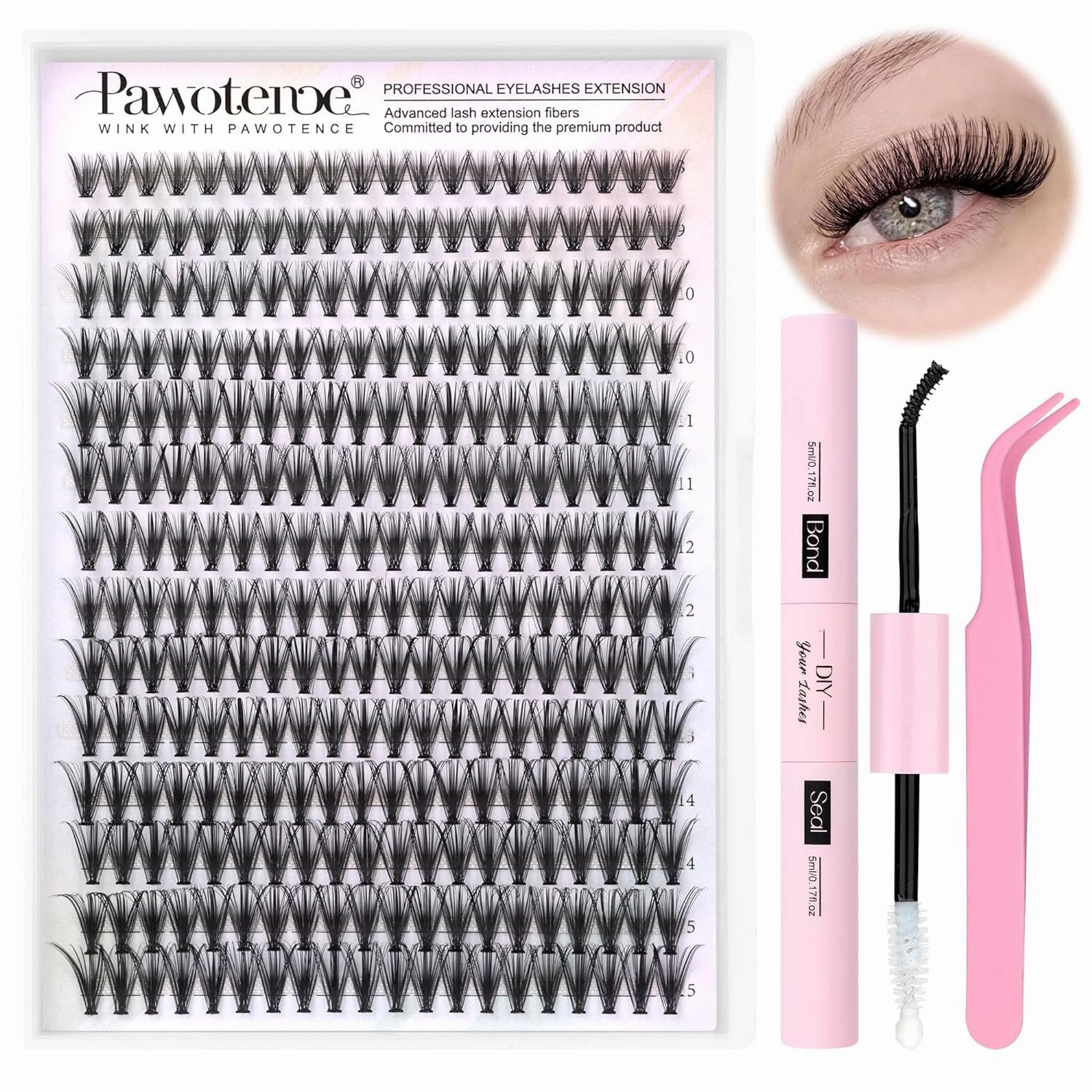 Lash Extension Kit DIY 280Pcs Lash Clusters Eyelash Extension Kit, 9-16Mm 30D 40D Individual Lashes Kit with Lash Bond and Seal, Lash Tweezers for Self Use (30D&40D, 0.07D, 9-16Mm, Kit)