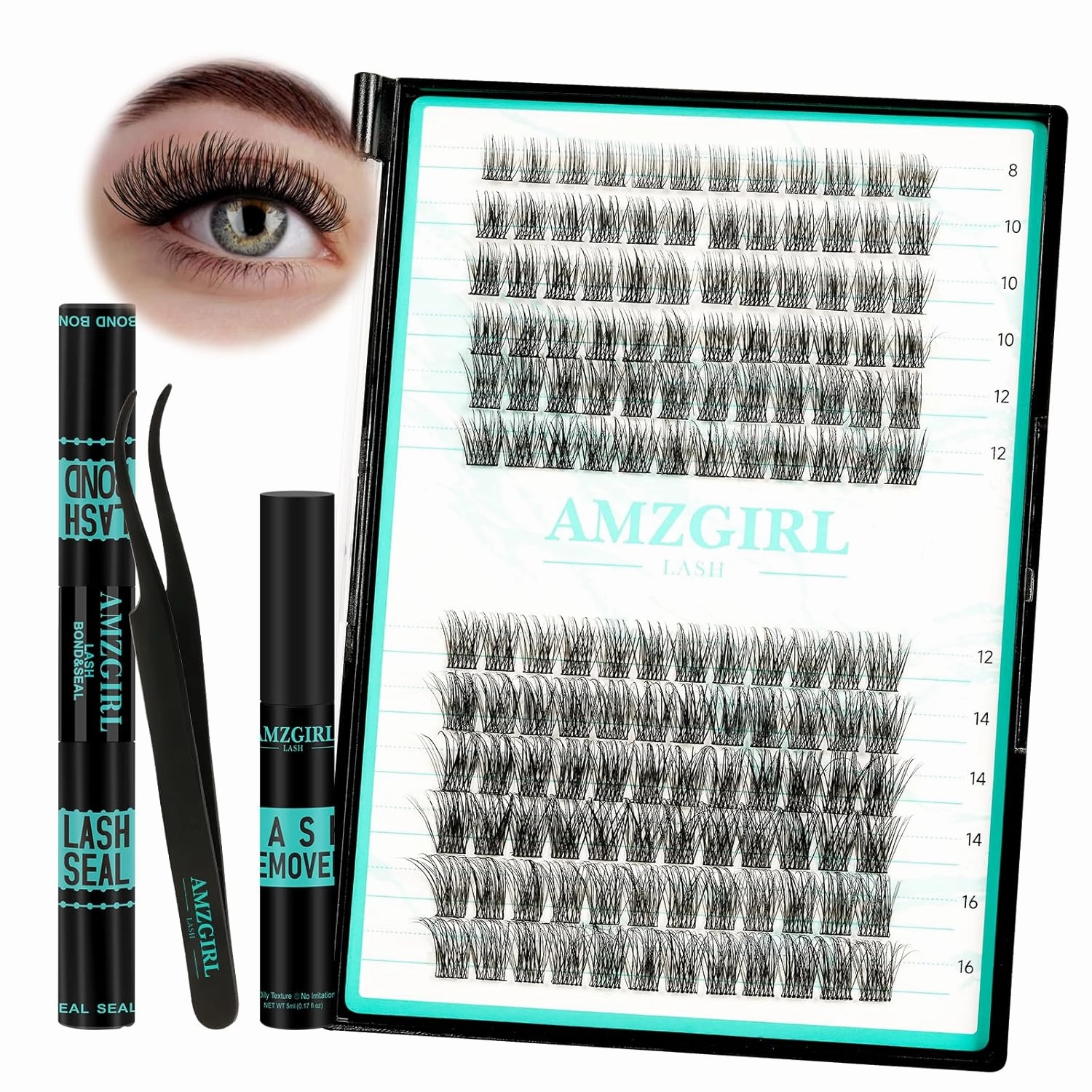 Lash Extension Kit,DIY Individual Lashes Clusters Kits,with Bond And Seal,Lash Remover For Eyelashes Extensions,Lash Applicator Tool For False Eyelash Cluster Kit 144Pcs(XP05,VINE004|set)