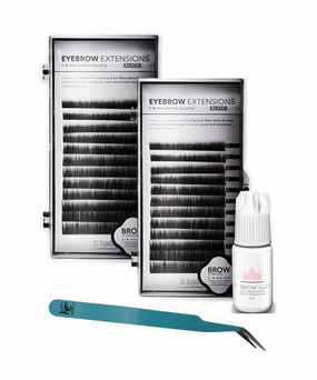 Lash Eyebrow Extensions Kit 2 Trays of Mink False Eyebrows in Black, Eyebrow Extension Glue Clear & Extension Tweezers, Comes on Mixed Length Trays 5-8 Mm Mix (2-Black, Turquoise Tweezer)
