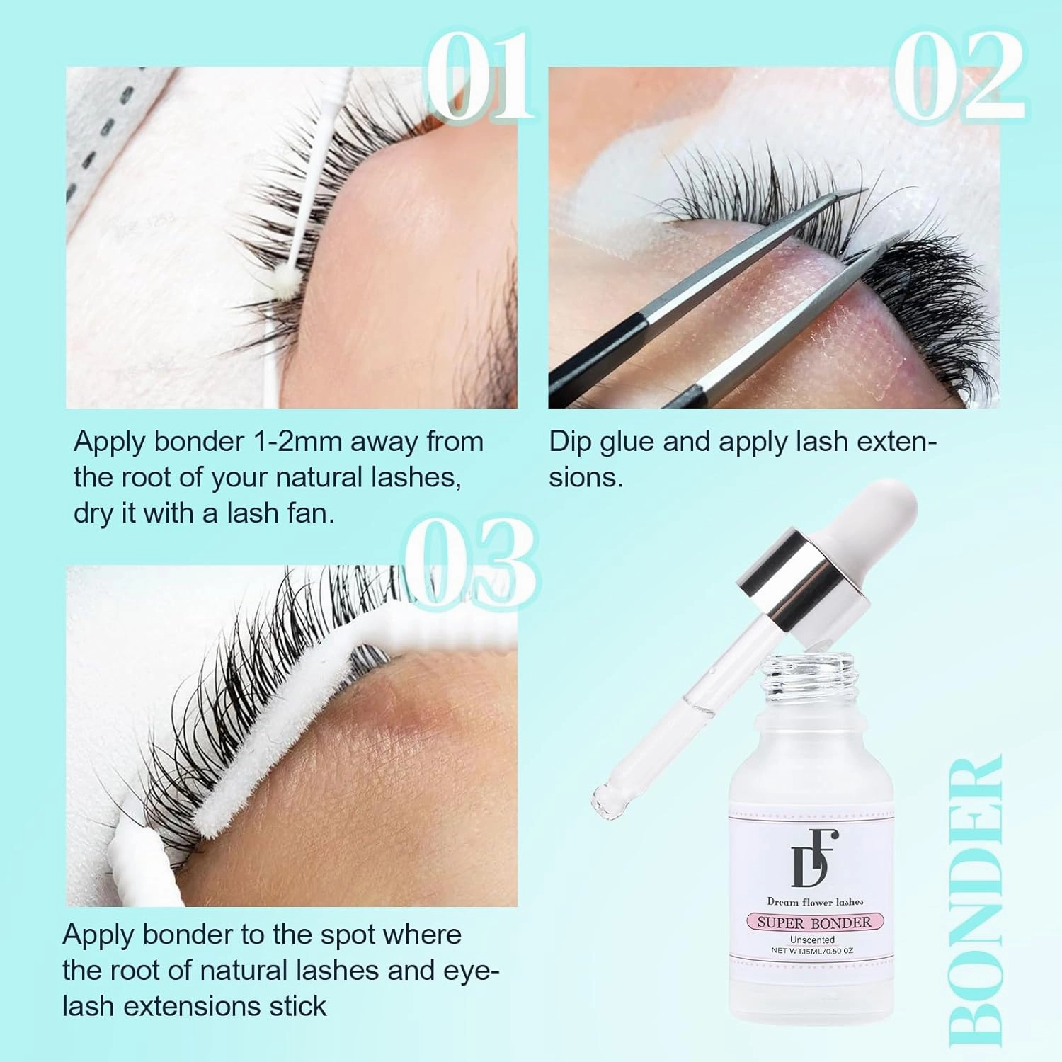 Lash Primer and Bonder Kit for Eyelash Extensions 15 15ml Super Bonder Glue Accelerator Increase Adhesive Bonding Power Eyelash Primer Pretreatment for Semi Permanent Lash Extensions-Blue