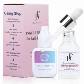 Lash Primer and Bonder Kit for Eyelash Extensions 15 15ml Super Bonder Glue Accelerator Increase Adhesive Bonding Power Eyelash Primer Pretreatment for Semi Permanent Lash Extensions-Pink
