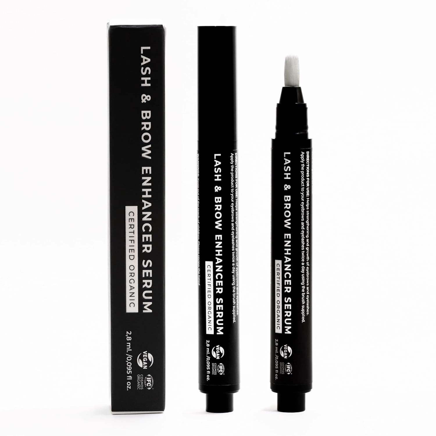 Lash Serum Certified Organic – Eyelash & Eyebrow Growth with Castor, Argan & Jojoba Oils – Natural, No Irritation, Longer & Fuller Lashes