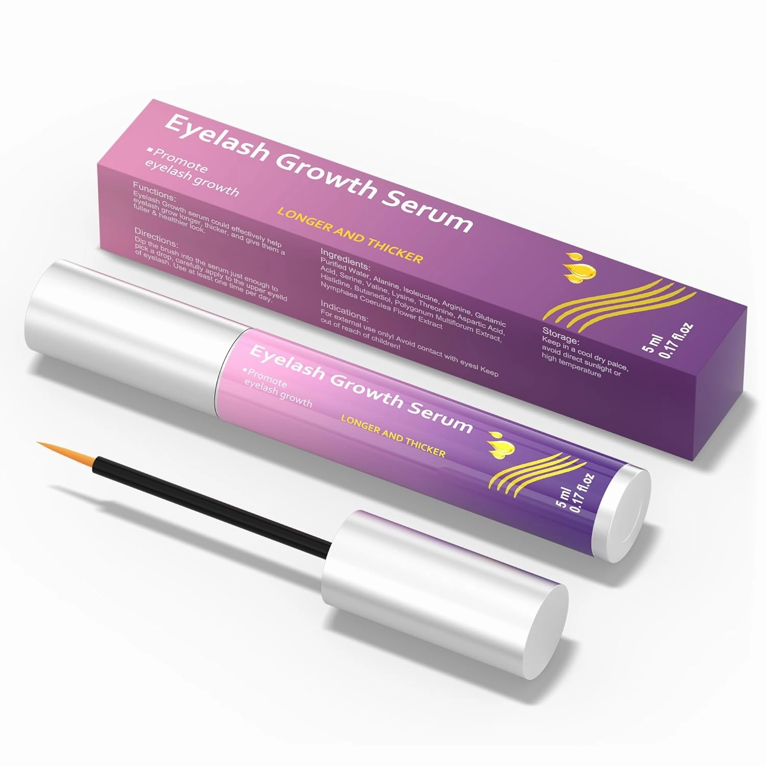 Lash Serum for Eyelash Growth：Natural & Vegan Eyelash Growth Serum for Longer, Thicker, Fuller Lashes Nourishing & Conditioning Formula - Safe for Sensitive Eyes - 5ml