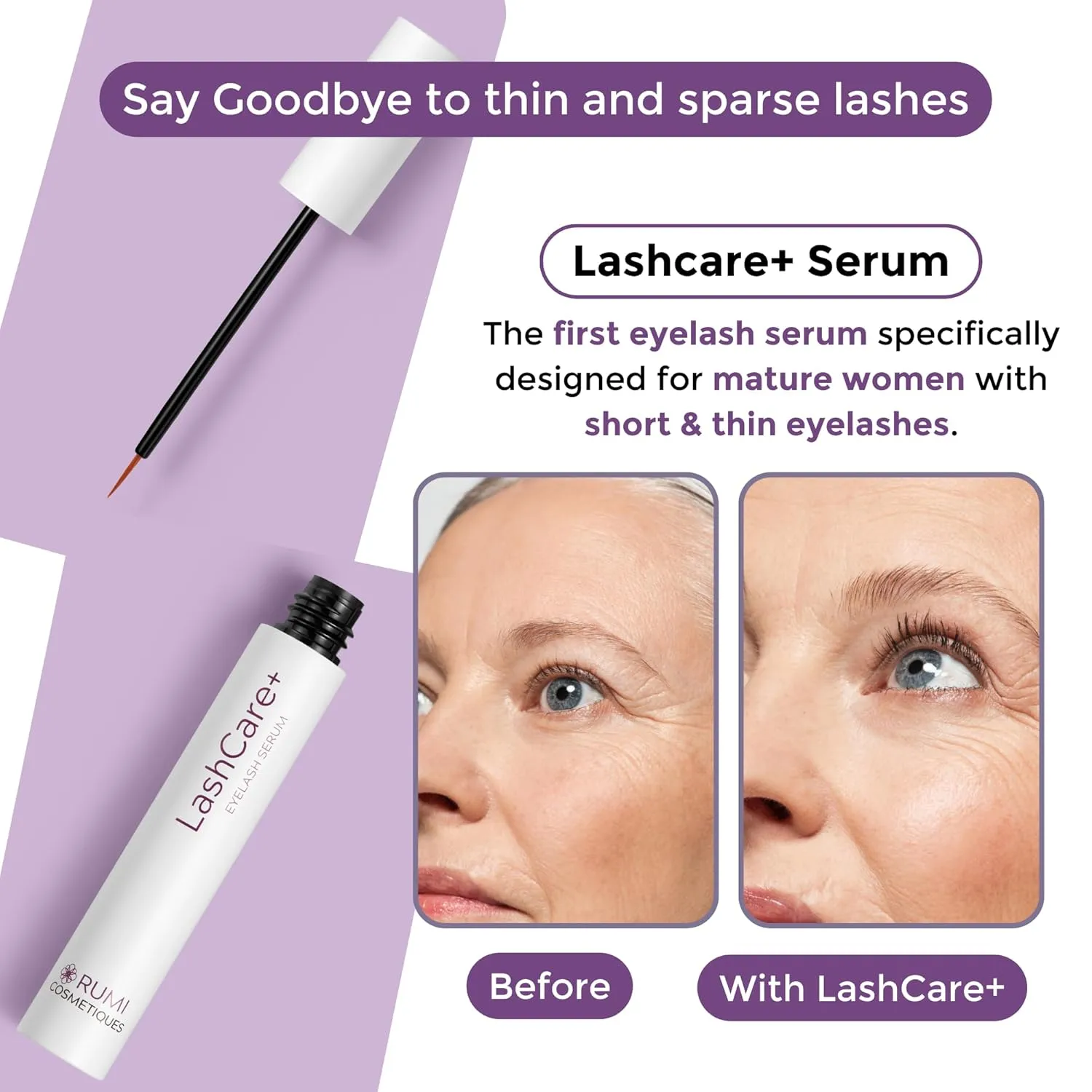 LashCare  Eyelash Enhancing Serum For Older Women - Longer, Thicker Lashes in 12 Weeks - For Sensitive Eyes, Natural Growth - Enhancement, Conditioner for Longer-Looking Lashes (1mL (1 Month Supply))