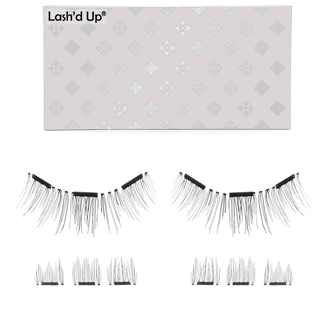 Lash'd Up Magnetic Eyelashes Without Eyeliner 3 Magnets (Can also be worn as Dual Magnets) Full Eye Snap-on Set Soft Faux Silk Vegan (Very Natural)