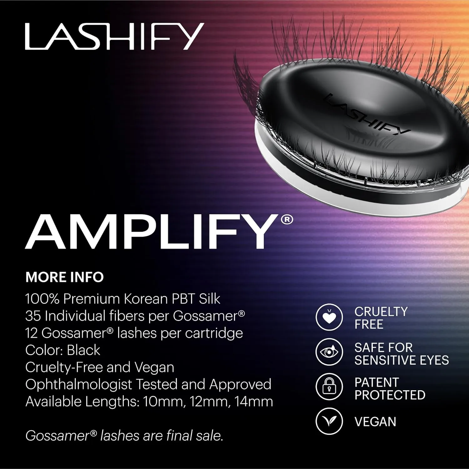 Lashify Amplify 10mm Gossamer DIY Eyelash Extensions Refill, Black, Easy False Eyelashes for a Natural Look