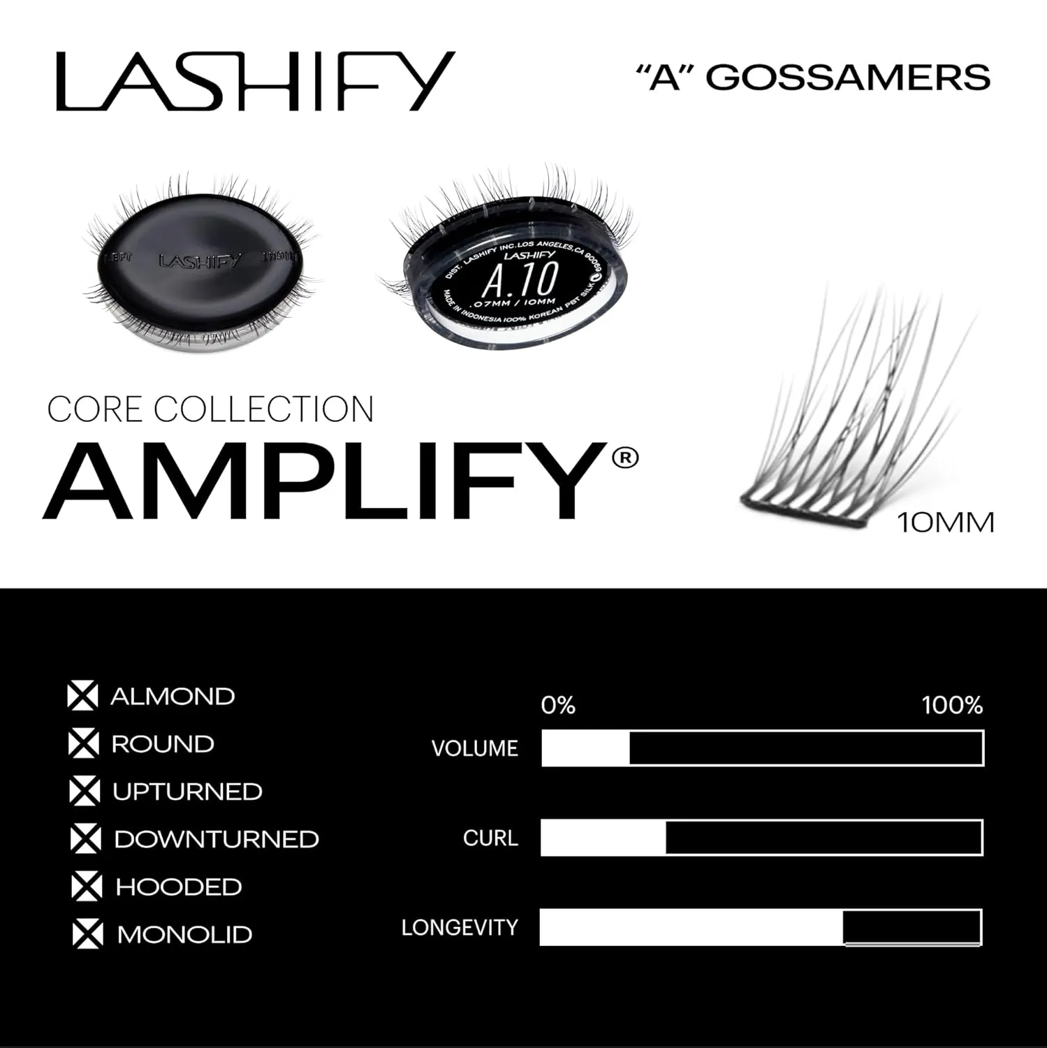 Lashify Amplify 10mm Gossamer DIY Eyelash Extensions Refill, Black, Easy False Eyelashes for a Natural Look
