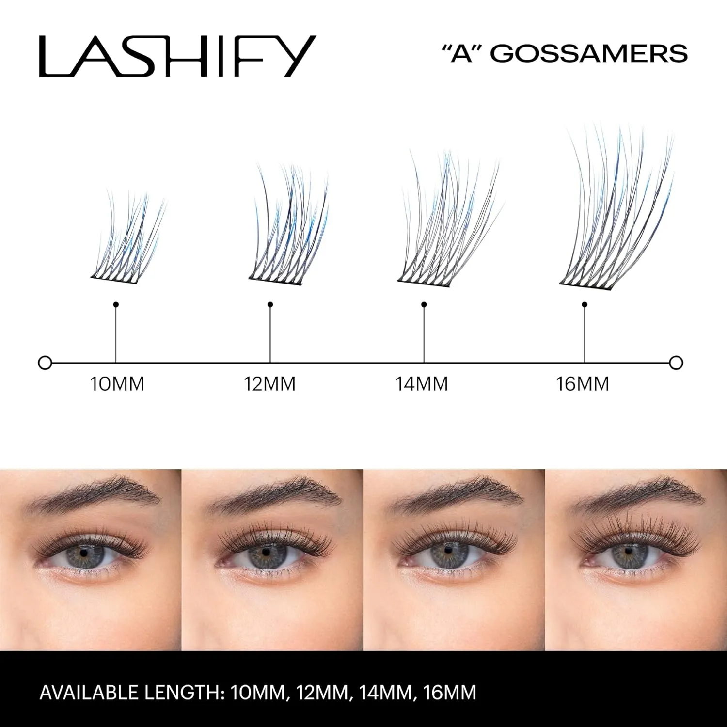 Lashify Amplify 16mm Gossamer Eyelash Extensions Refill in Ombre Blue, Easy DIY False Lashes for a Natural Look