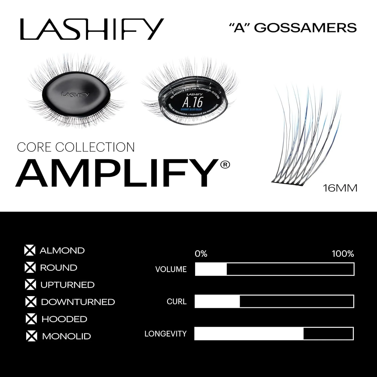 Lashify Amplify 16mm Gossamer Eyelash Extensions Refill in Ombre Blue, Easy DIY False Lashes for a Natural Look