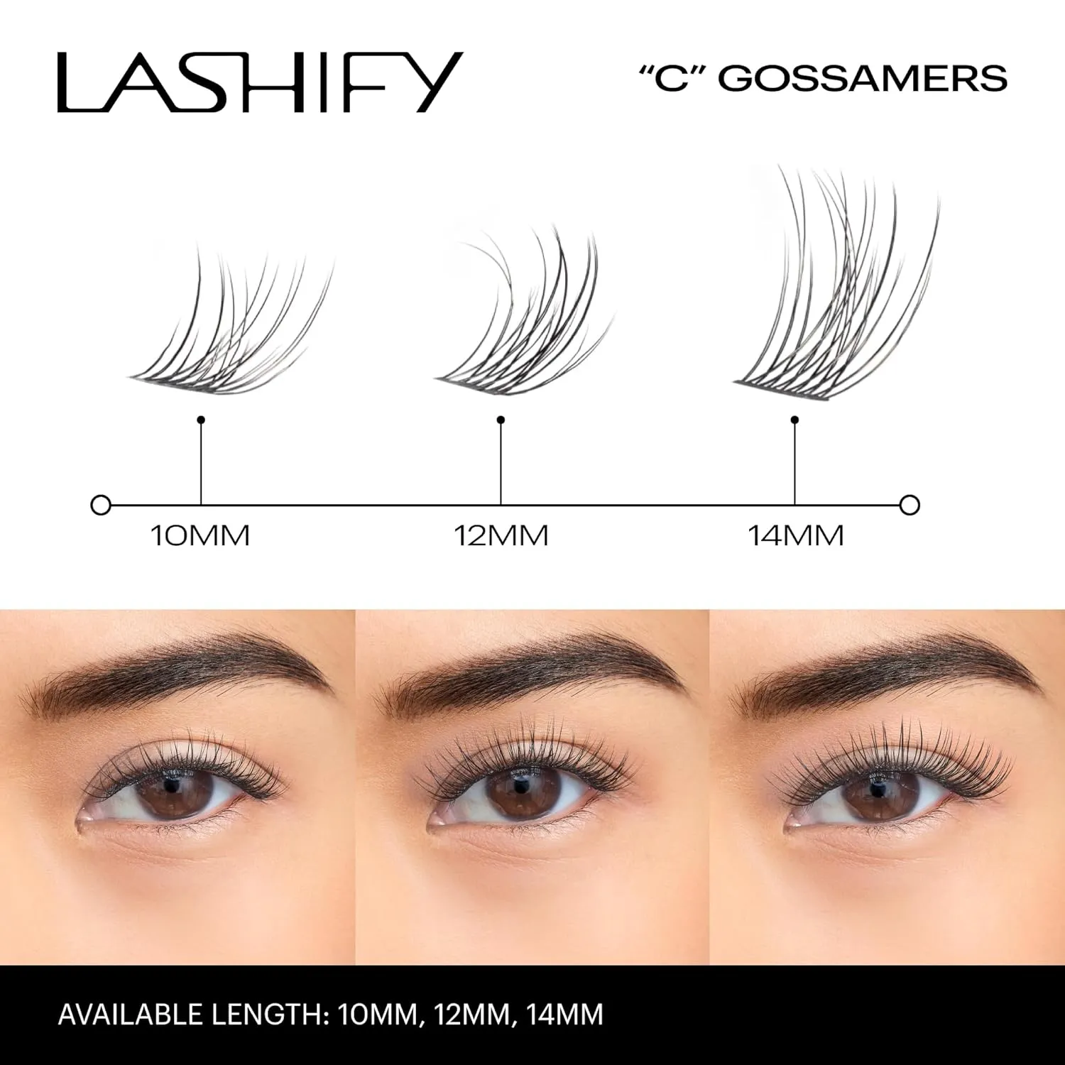 Lashify Curl 14mm Gossamer DIY Eyelash Extensions Refill, Black, Easy False Eyelashes for a Natural Look