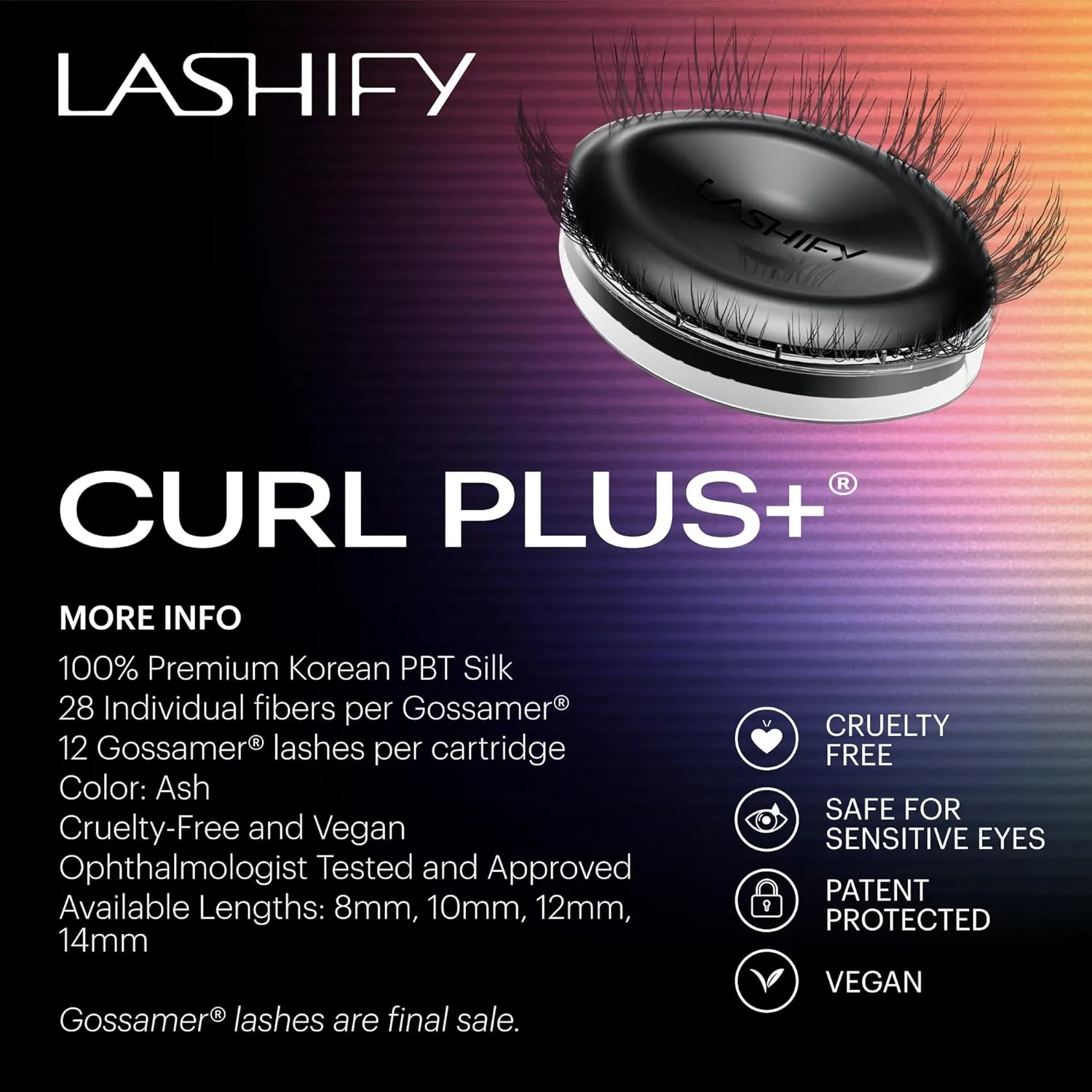Lashify Curl Plus  8mm Gossamer Eyelash Extensions Refill in Ash, Easy DIY False Lashes for the Most Delicate, Natural and Long Lasting Look