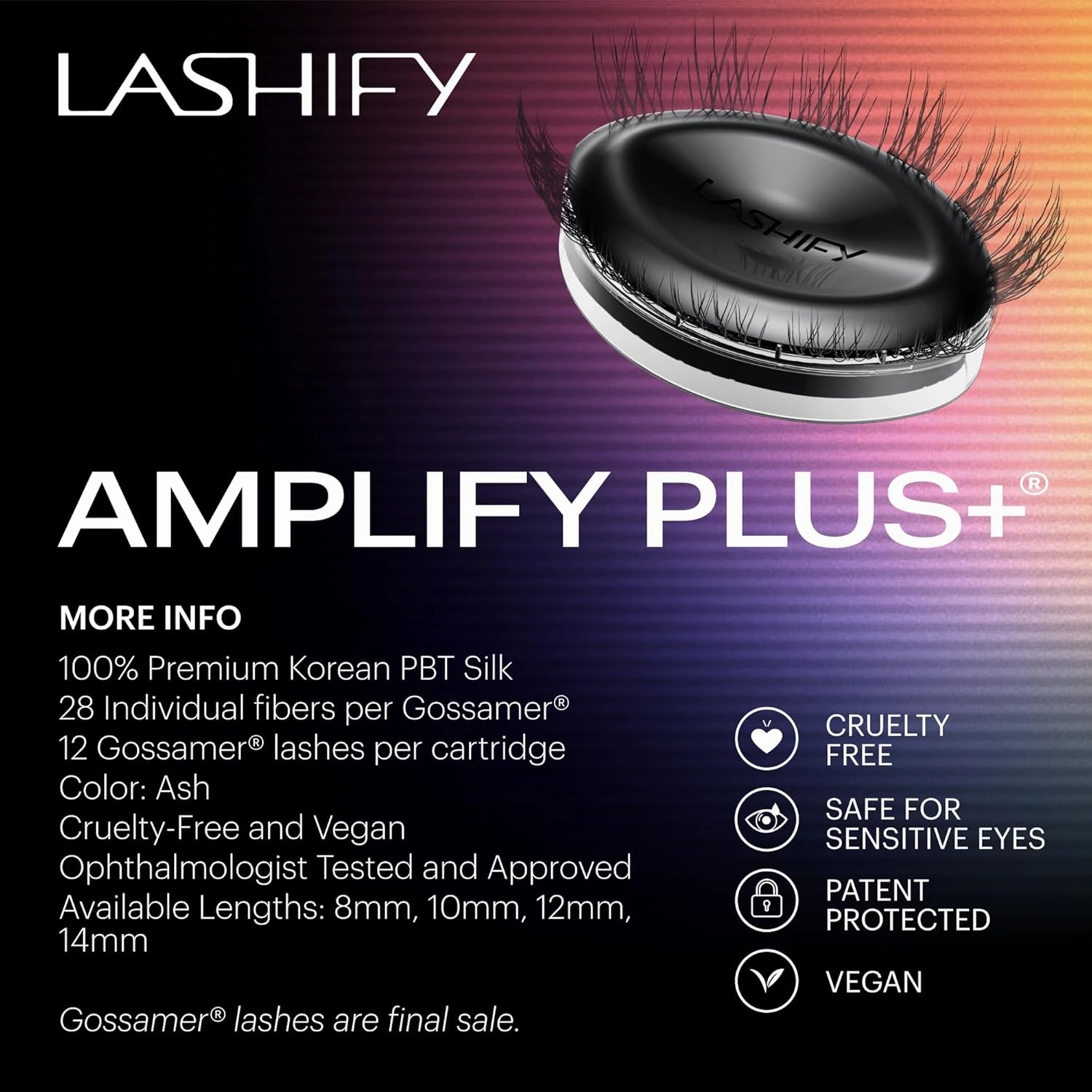 Lashify Amplify Plus  14mm Eyelash Extensions Refill in Ash Color, Easy DIY False Lashes for the Most Delicate, Natural and Long Lasting Look