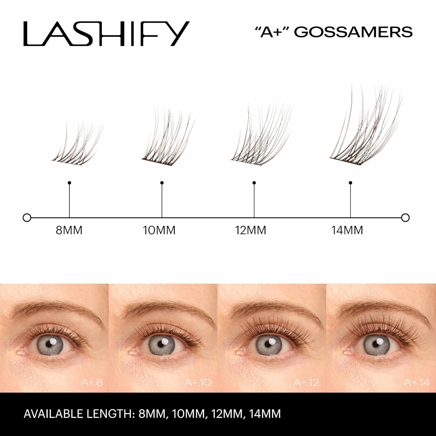 Lashify Amplify Plus  14mm Eyelash Extensions Refill in Ash Color, Easy DIY False Lashes for the Most Delicate, Natural and Long Lasting Look