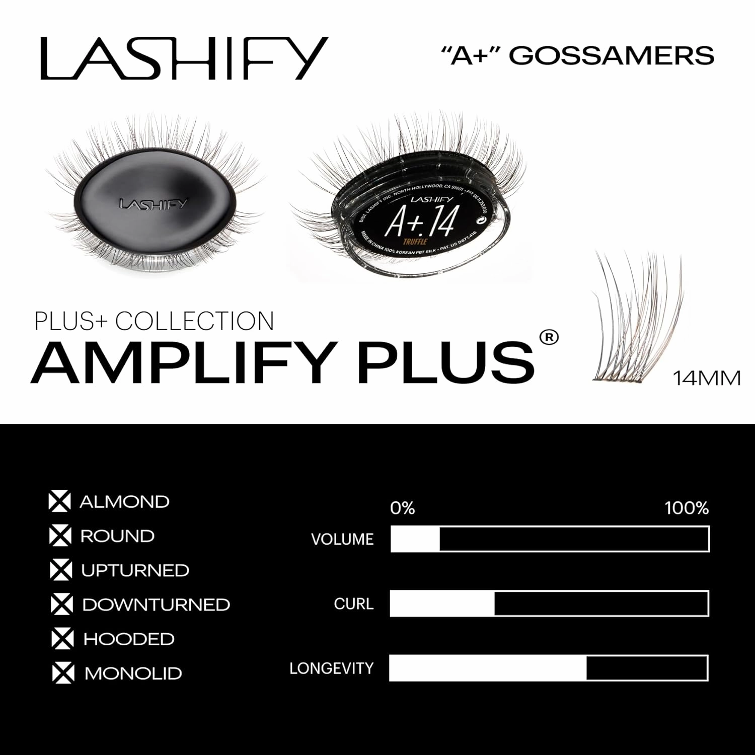 Lashify Amplify Plus  14mm Eyelash Extensions Refill in Truffle Color, Easy DIY False Lashes for the Most Delicate, Natural and Long Lasting Look